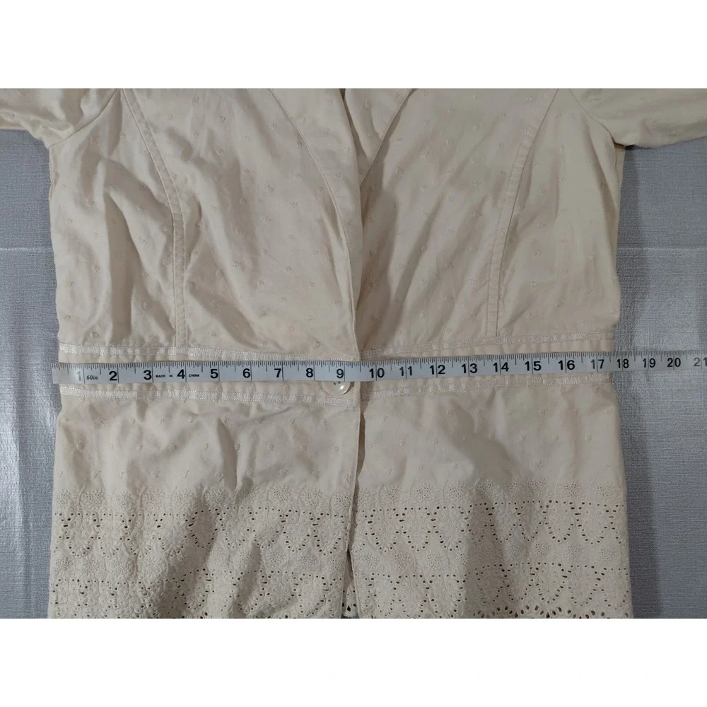 Vtg Y2k Old Navy Floral Scalloped Jacket‎ Women's LG Tan Single Button
